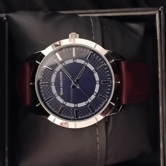 Van Heusen Men's watch fully banded strap on brown blue silver any size os - Picture 9 of 9